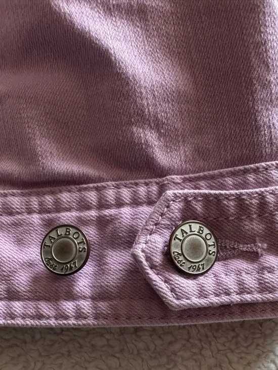 Talbots Pink Ruffle-Neck Denim Jacket - Picture 8 of 10